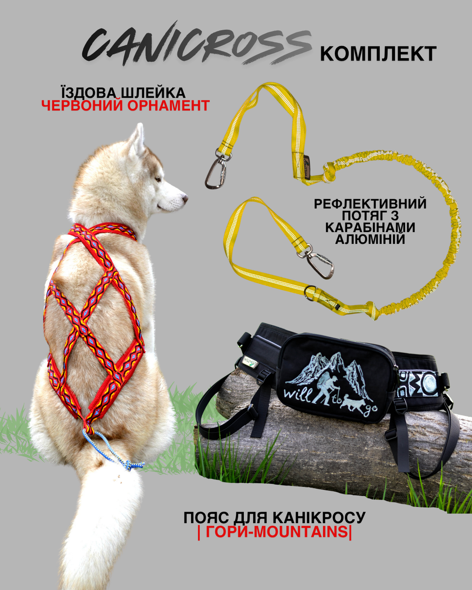 Комплект для канікросу, скіджорингу та догтрекінгу: пояс для бігу | амортизуючий потяг-банджі | їздова шлейка X-back 550 фото